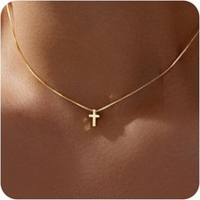 Cross Necklace for Women Girls, Dainty 14K Gold Silver Plated Cross Choker Penda