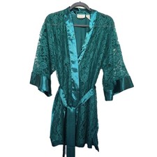 Vintage Victoria s Secret Gold Label Lace Robe Green Satin One Size OSFM