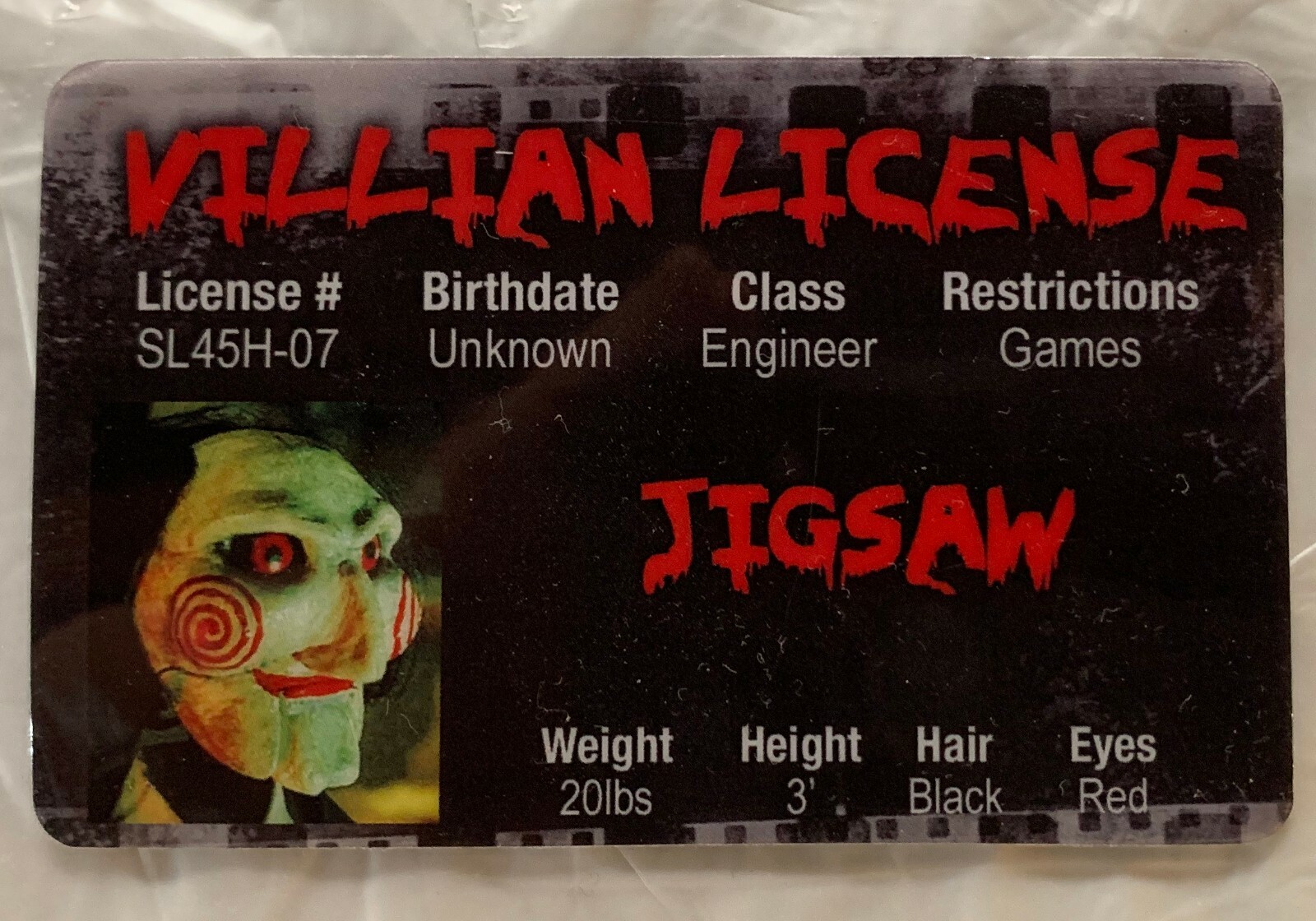 Jigsaw Villain License ID Drivers Horror Saw Movie Jig Saw Slasher eBay