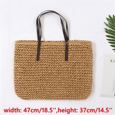 Damen Boho Stroh Gewebt Handtasche Tote Schultertasche Zipper Sommer Strand