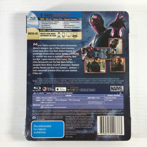 Avenges Age of Ultron Steelbook Blu-ray Regions A B C Bluray Blu ray SEALED TRAC - Picture 2 of 7