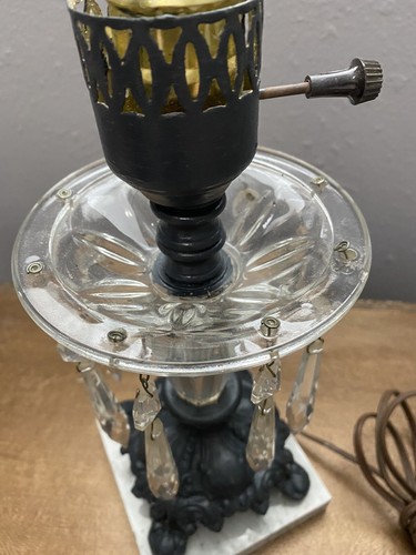 Small Antique Boudoir Lamp; Brass/Marble/Glass - Picture 2 of 5