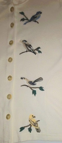 Vintage Bon Worth Coastal Grandma Cardigan with embroidered birds XSP Off White - Picture 4 of 9