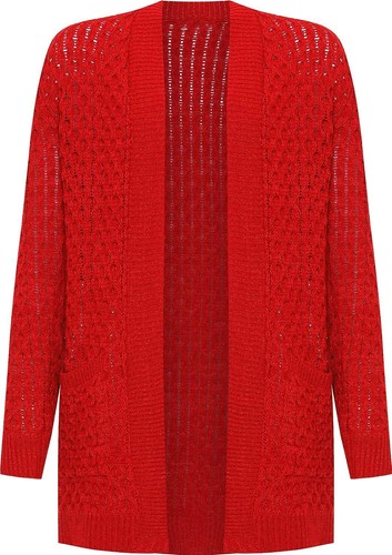 Women's Plus Cable Knitted Open Pocket Cardigan Chunky Long Sleeve Grandad - Picture 25 of 28