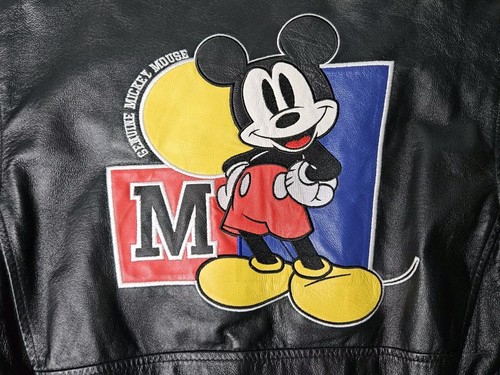 Mickey Mouse Blue Black Leather Varsity Bomber Jacket Theme Park Exclusive Med - Picture 10 of 20