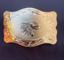 Vintage Lazy K Belt Buckle American Eagle Gold-Tone Made in USA
