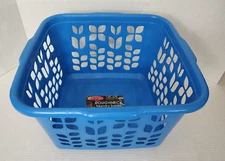 Vintage Rubbermaid  Laundry Basket 1986 Square Blue Tulip Flower 2968