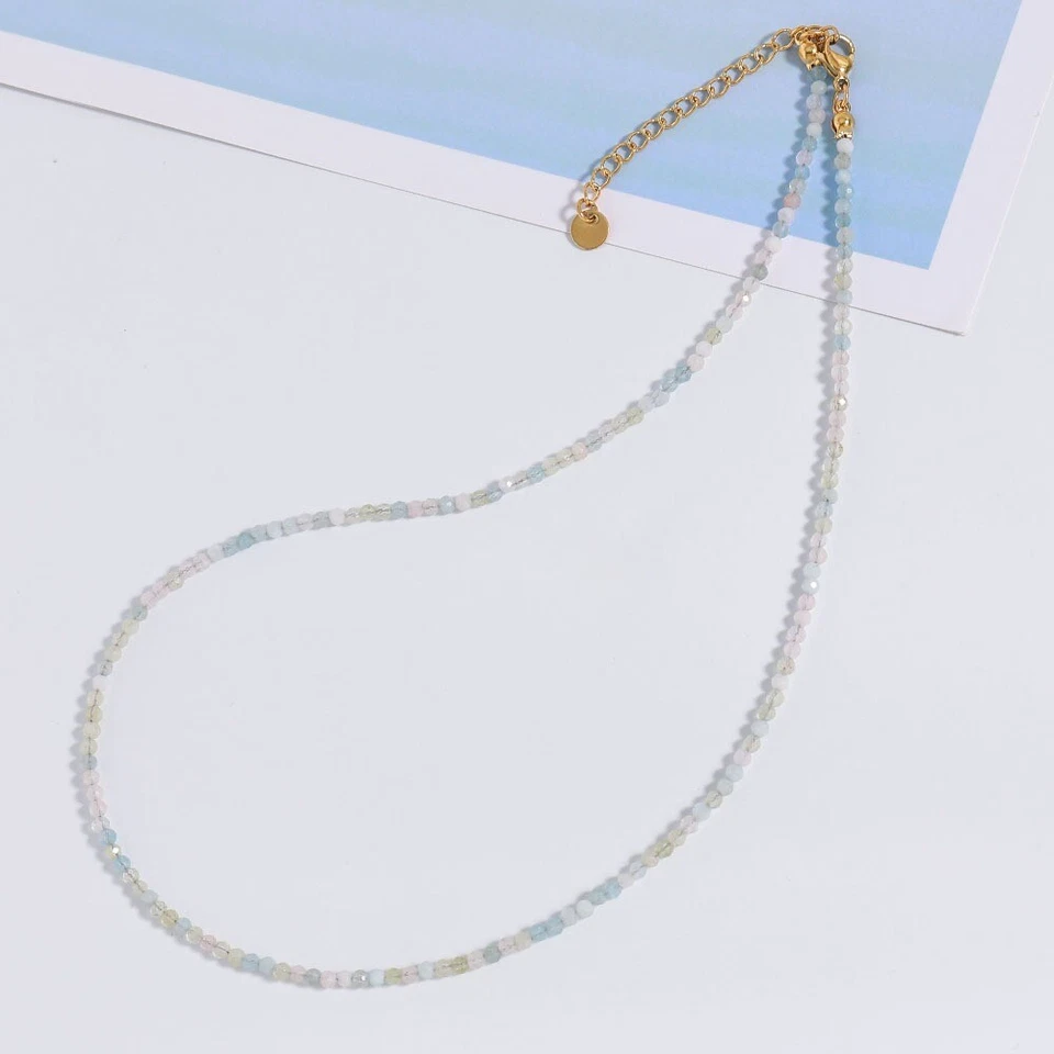 Collar gargantilla cadena piedra cuentas circón piedras preciosas naturales facetadas redondas de 3 mm Foto 4 de 4