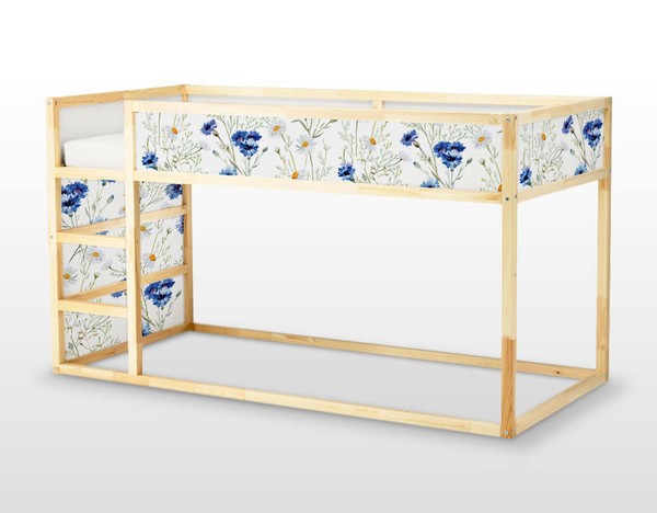 CAMA IKEA KURA Calcomanía Extraíble Adhesiva Adhesiva Muebles Flores y Manzanillas
