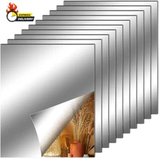 10 Pieces Flexible Mirror Sheets, Self Adhesive Decorative Plastic Mirror Tiles 