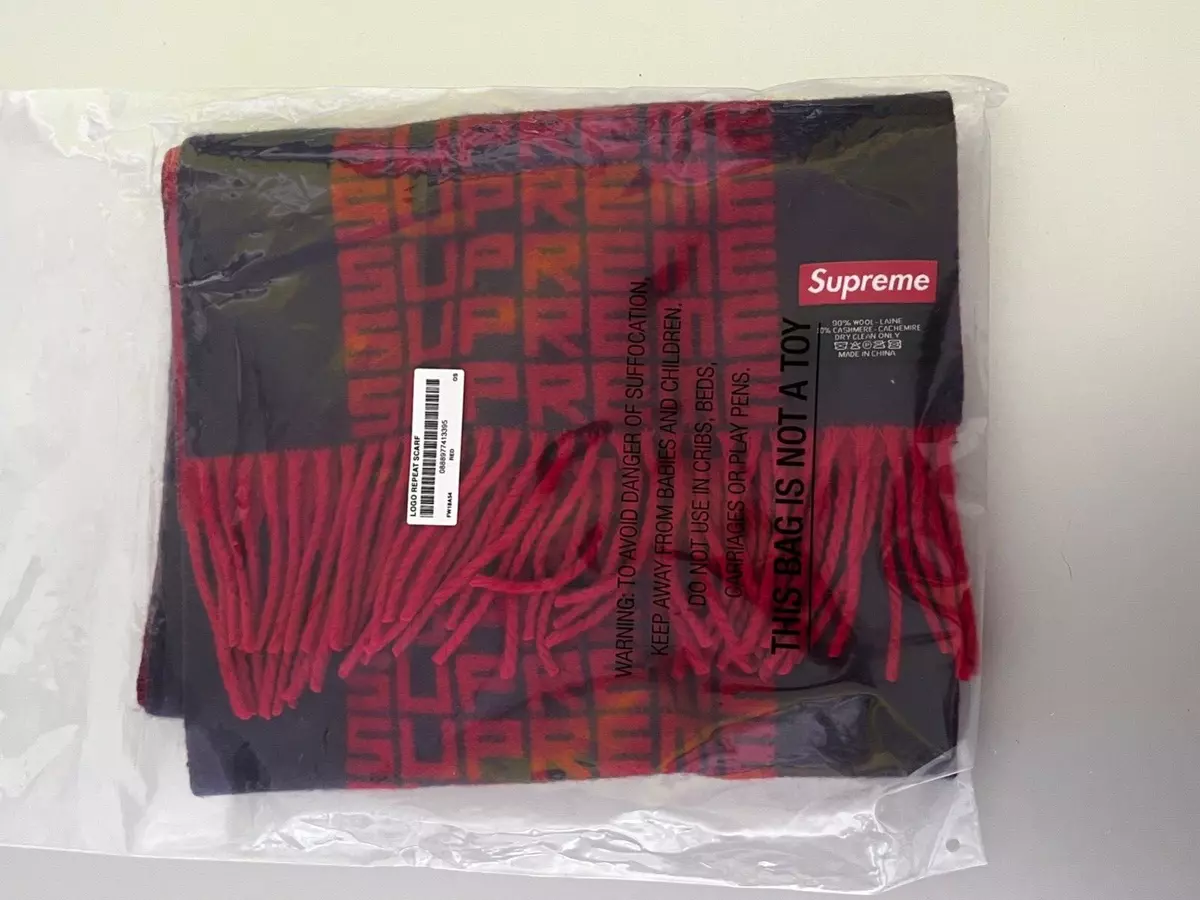 Supreme Logo Wool Scarf Navy/Red NEW | eBay