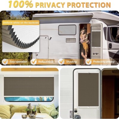 RV Camper Motorhome Door Window Cellular Shade 26 x24 L Brown Top Down Bottom Up