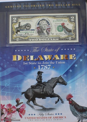 DELAWARE STATE - U.S COLORIZED $2 BANK NOTE UNCIRCULATED BILL - Picture 2 of 9