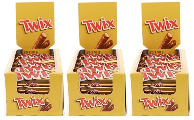 3er-Pack Mars Twix- Schokoriegel Karamell  Schokolade - 25 Riegel 50g