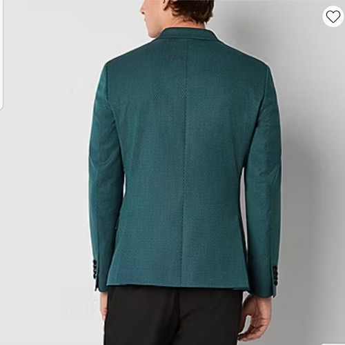 42 Long- J. Ferrar Mens Diamond Slim Fit Tuxedo Jacket- Teal - Picture 2 of 5