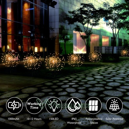 150 LED Solar Fire Flower Lights Outdoor Waterproof Path Lawn Garden Decor Lamp - Picture 20 of 58