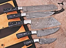 Custom Made Damascus Chef Set Kitchen Cutlery Knife - Hand Forged Blade 1540