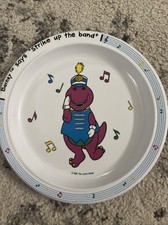 1992 Barney Plate Strike Up The Band Melamine Child Baby Dinner Lunch Eat 8 1/2"
