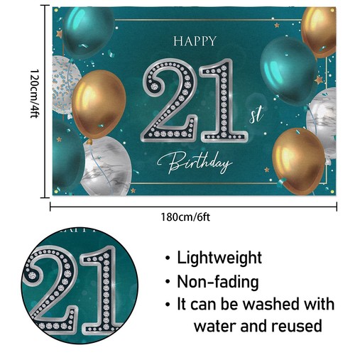 6x4ft Happy 21st Birthday Banner Backdrop - 21 Years Old Birthday Decorations... - Picture 2 of 7
