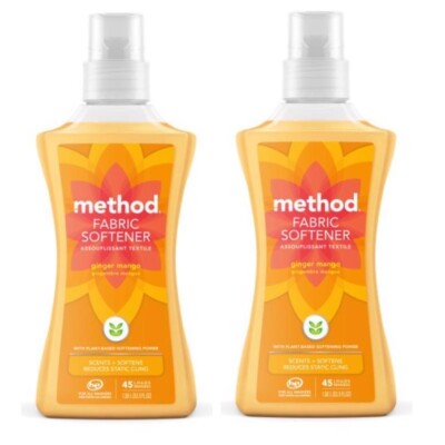 2~ Method Ginger Mango Scent Fabric Softener Liquid 53.5 oz Plant Based 45 loads