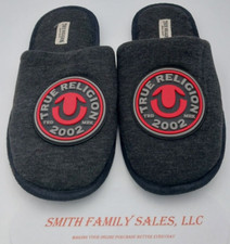 True Religion Men's Size Large11/12 Gray Red Black Faux Wool Slippers Slides New