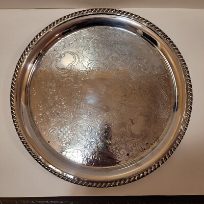 【Sheffield Silver Co.】 ワイントレー 35cm Vintage Sheffield Silver Co Silverplate Round Serving Tray