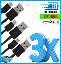 3 PACK 1FT Short USB-C to USB-A Cable Fast Charger Type C Charging Cord Sync