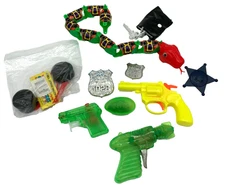Novelty Toy Lot W/ Plastic Snake Squirt Gun Police Badge Magic Set Vintage 80's!