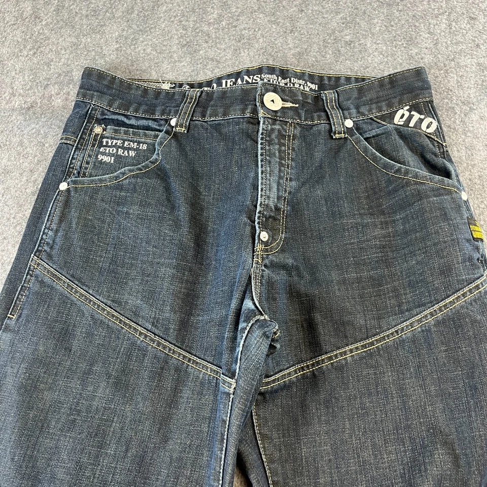 Pantalones de mezclilla holgados ETO 32 32 * Ropa de calle doble solapa de rodilla Y2K panel ceñido lavado oscuro Foto 3 de 4