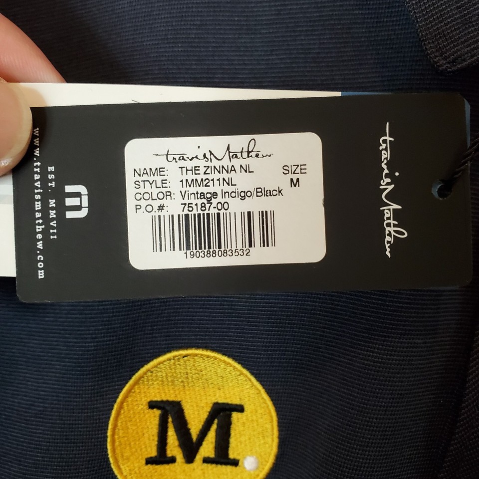 Travis Matthew Shirt Men's Med M Vintage Indigo/Black Polo Short Sleeve