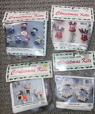Lot of 4 Merri Mac Kits Beaded Wood Ornament Kits