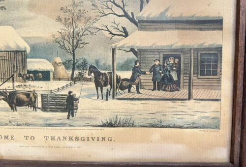 Currier & Ives ""Home To Thanksgiving"" Lithographie 1867 G.H.Durrie - gerahmt - Bild 3 von 10