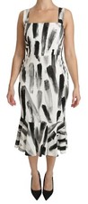 DOLCE & GABBANA Dress Viscose White Black Printed Sheath Midi IT44/ US10/L $4140