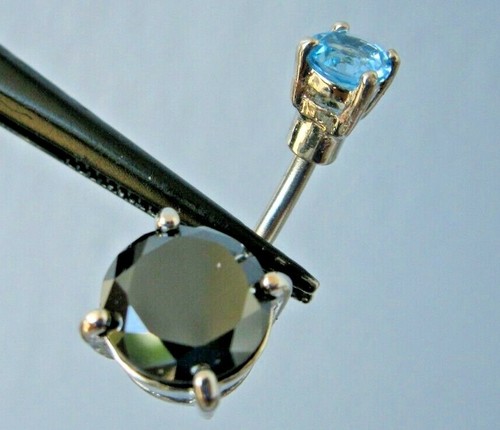 3.80ctw BLACK DIAMOND & AQUAMARINE BELLY RING,CERTIFICATE,FREE DIA TESTER,DOUBLE - Picture 3 of 12