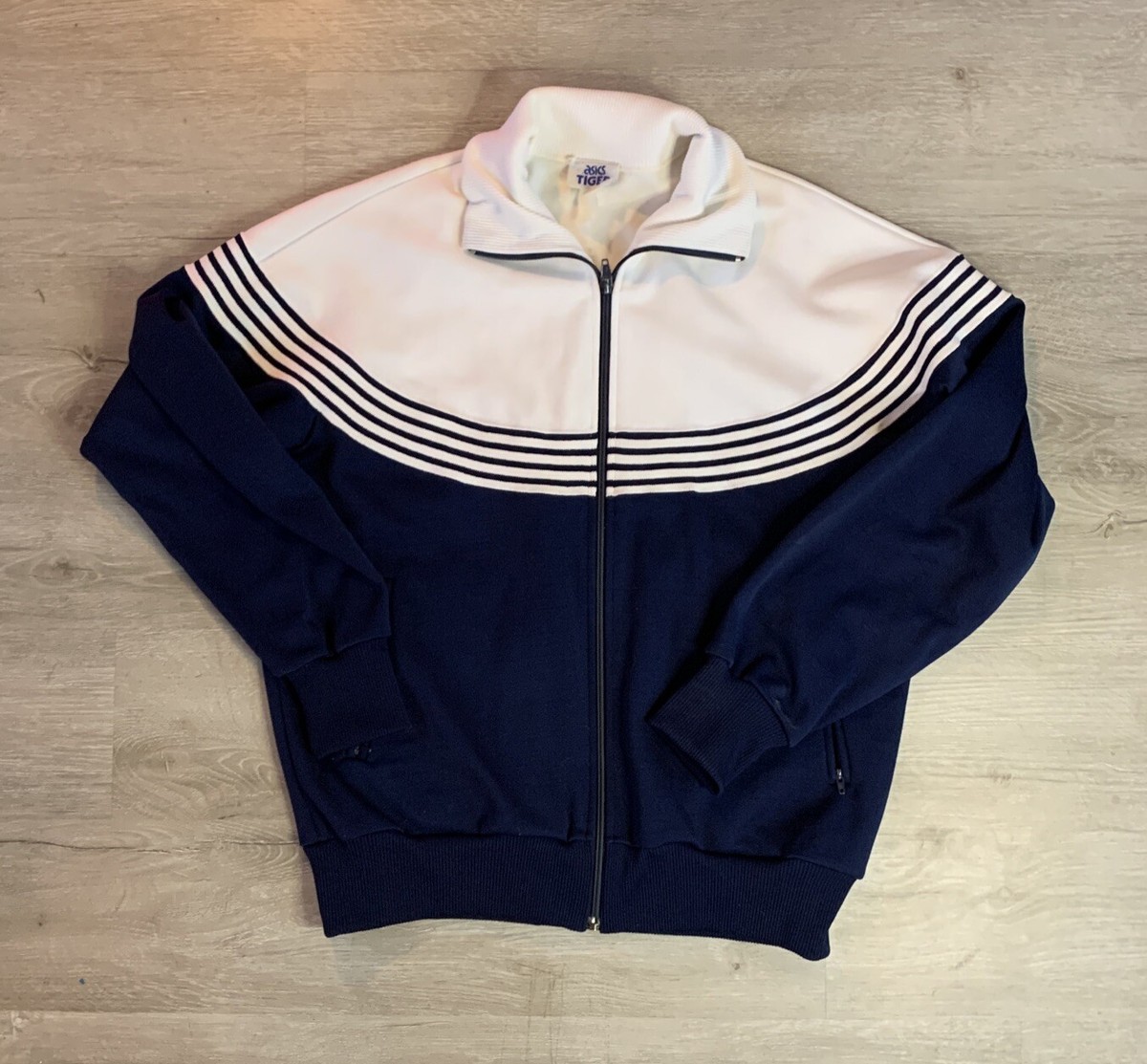 Vintage 80s ASICS Tiger - Navy White Full Zip Track Jacket Vintage 80s ASICS Tiger - Navy White Full Zip Track Jacket