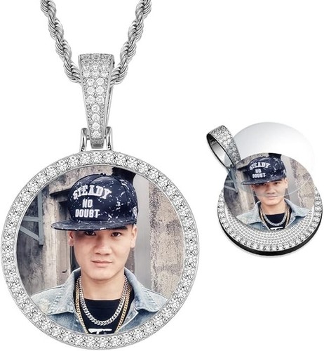 Iced out Silver Picture Pendant Necklace for Men Women Personalized Custom Photo - 第 1/4 張圖片