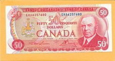 1975 CANADIAN 50 DOLLAR BILL EHA6257680 VERY NICE CRISP (CIRCULATED)