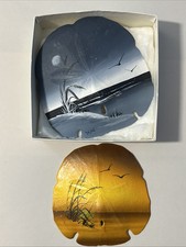 Real Sand Dollar Christmas Ornament Hand Painted Seascapes Lot Of 2