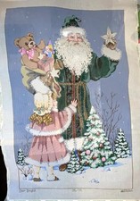 Large rare Handpainted Star Bright Santa Girl Needlepoint Canvas 16Ct 40x27