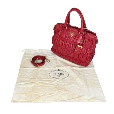 PRADA Raffed Nappa Goful Tote Bag Leder Rot Damen B2588L