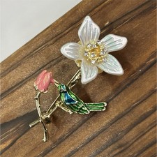 Multicolor Enamel Metal Brooch Pin Flower Bird White Yellow Animals Fashion