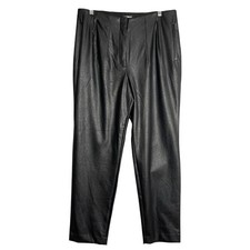 New Express Pants Black Womens 12 High Waisted Faux Leather Pleated Vegan