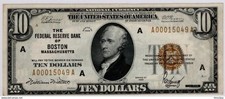 United States of America $10 Gold Certificate *BOSTON Massachusetts* Note 1929