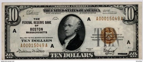 United States of America $10 *BOSTON Massachusetts* Banknote 1929 - Picture 1 of 2