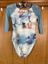 White Light Blue Brown Patterned  Sleeve Ballet Jazz Medium Adult Leotard