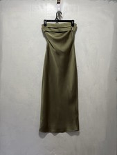 Cider Formal Olive Green Solid Satin Strapless Mermaid Maxi Dress Women's Sz XXS