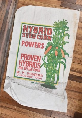 Vintage NOS W K Powers Hybrid Seed Corn Duncombe IA Advertising Cloth Sack Bag