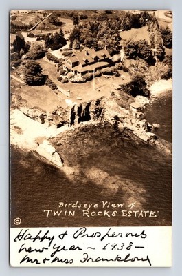 1937 RPPC Aerial View Twin Rocks Ocean Front Estate Portland ME Postcard