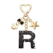 Cute Initial Letter Keychain, Letter-R Keychains for Women Girls Bling Black