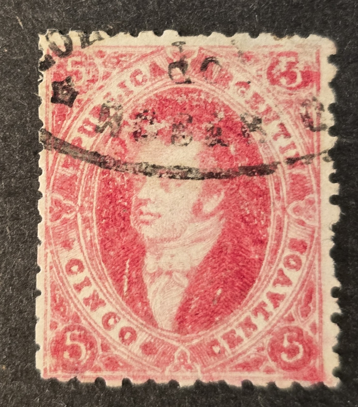 Argentina (Rivadavias) Scott #17 GJ #33 ($200)- 5c carmine - Used - VF - Signed